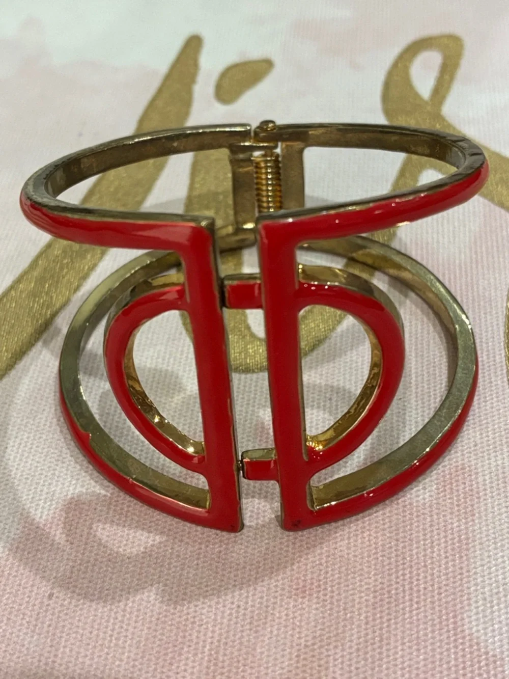 Red Enamel Gold-Tone Statement Hinge Bracelet